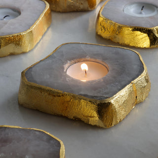 Semi Precious Tea Light Holder - Smokey Grey