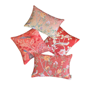 Mandala Birds Crushed Velvet Cushion Cover (Pink)