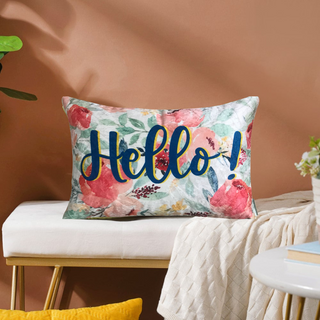 Happy Hello Crushed Velvet Cushion Cover (Multicolour)