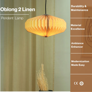 Oblong 2 (Linen) - European Linen, Disc Shaped Pendant, Hanpleated Origami