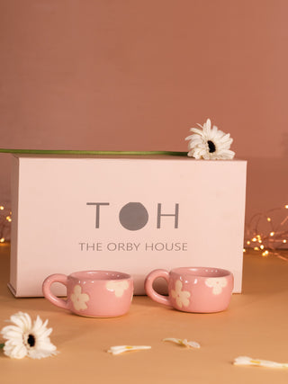 Set of 2 Pretty in Pink Ceramic Mugs Gift Bundle