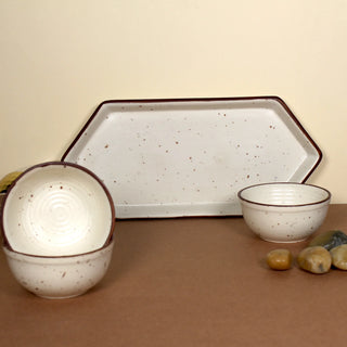 Beige Whisperer Platter with 3 Serving Bowls