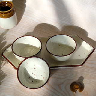 Beige Whisperer Platter with 3 Serving Bowls