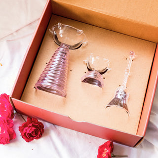 Glass Festive Gift Box - Tall Diya + Short Diya + Bell