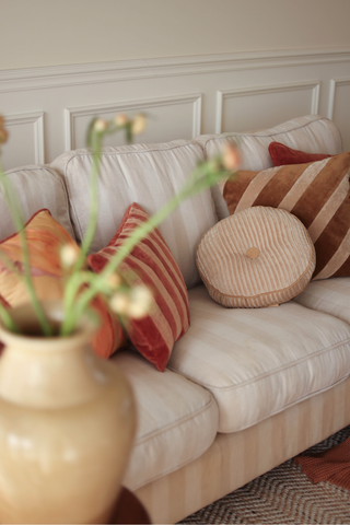 Heather Tan Brown Velvet Stripe Cushion Cover