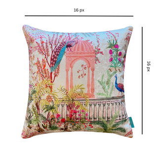 Mughal Scenes Modern Chic Designer Velvet Cushion Cover 16x16 (Sage Green)