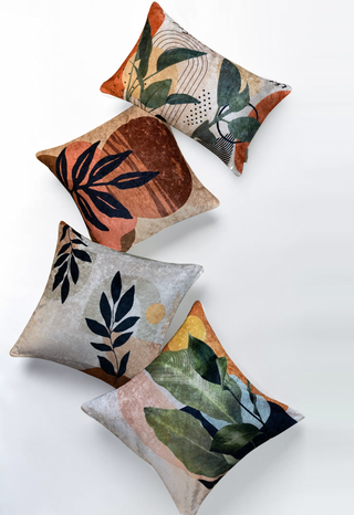 Twig Palm Modern Chic Designer Velvet Cushion Cover (Multicolour)