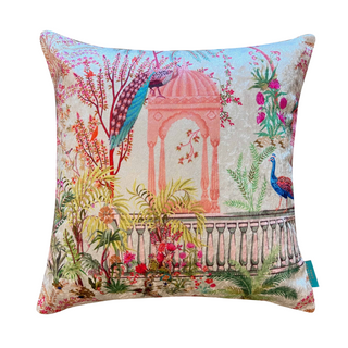 Mughal Scenes Modern Chic Designer Velvet Cushion Cover 16x16 (Sage Green)