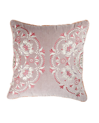 Rahat Mauve Velvet Embroidered Cushion -18"x18"