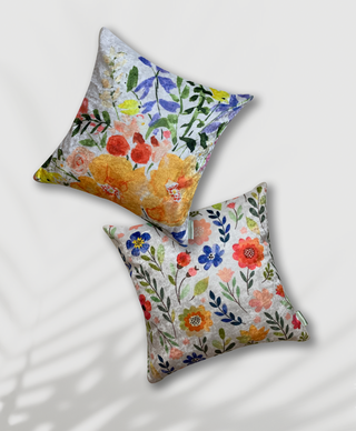 Blooming Dales Flowery Modern Chic Designer Velvet Cushion Cover (Multicolour)