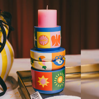 Artistic Ensemble Color Story: Handpainted Candle Stand set of 3