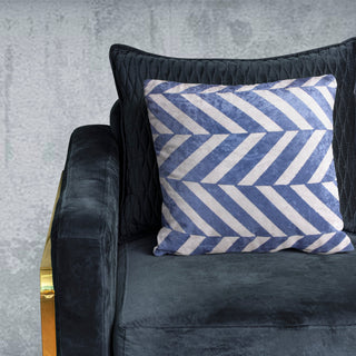 Zip Zapper Crushed Velvet Cushion Cover (Colour: Blue & White)