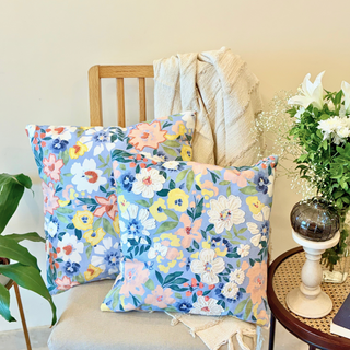 Cannes blue Floral Cushion Cover (18")