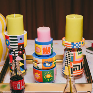 Artistic Ensemble Color Story: Handpainted Candle Stand set of 3
