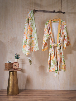 Dancing floral yellow bathrobe