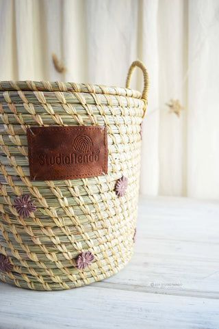Moonj Grass Lidded Storage Basket- Dusty Lavender