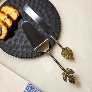 Silver Flora Cake Serving Set | Brass | Set of 2