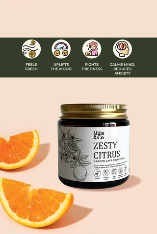 Zesty Citrus | 100% Coconut Wax Botanical Candle | 40+ Hours Burn Time | Citrusy Tangy Fresh Aroma