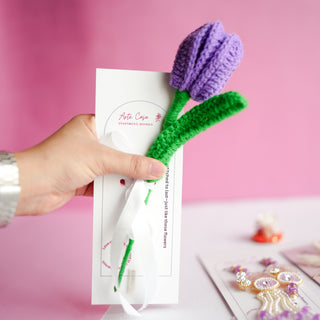 Handcrafted Tulip crochet Rakhi hamper (Dark Purple)