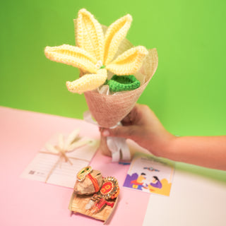 Handcrafted crochet lily Rakhi hamper (Yellow)