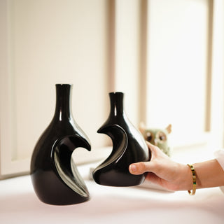 Black Heart Shaped Ceramic Vase Set of 2