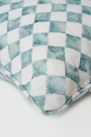 Checker Blue Lumbar Cushion Cover