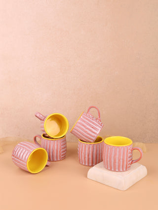 Mehmaan Tea Cups | Set of 6 | Pink-Yellow