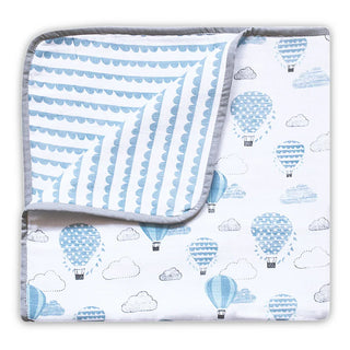 Organic Muslin Cot Bedding Set – Up, Up & Away (Blue