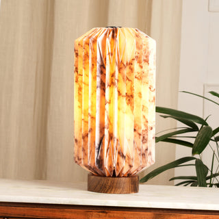 Drum Marble Print Table Lamp - Marble Print, Origami Pendant Lamp with Mango Wood Base