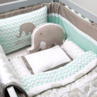 Organic Cotton Cot Bedding Set – Elephant Parade (With Quilted Blanket)