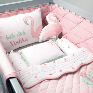 Organic Cotton Cot Bedding Set – Hello Flamingo (With Quilted Blanket)