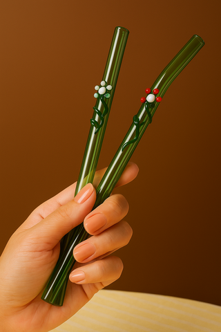 Glass Straws Floral Art  Set of 2 - Green (Bent)