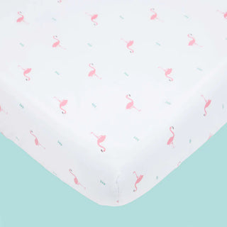 Organic Cotton Cot Bedding Set – Hello Flamingo (With Quilted Blanket)