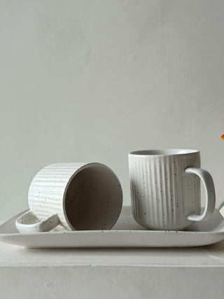 Ceramic Cups & Platter Set | Matte White