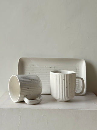 Ceramic Cups & Platter Set | Matte White