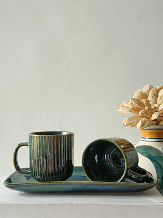 Ceramic Cups & Platter Set | Glazed