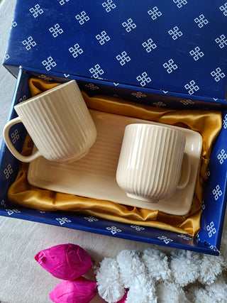 Ceramic Cups & Platter Set| Cream