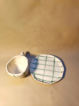 Stoneware Pinch-Me Handmade Matte Cup & Dessert Plate