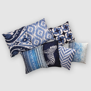 Beauty Crushed Velvet Cushion Cover (Blue and White)