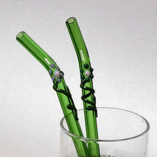 Glass Straws Floral Art  Set of 2 - Green