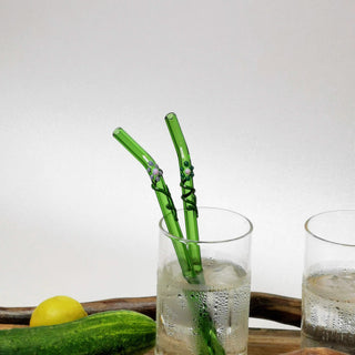 Glass Straws Floral Art  Set of 2 - Green