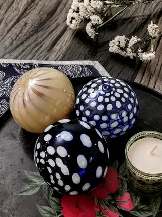 Art Glass Hand Blown Sphere - Sky n Polka