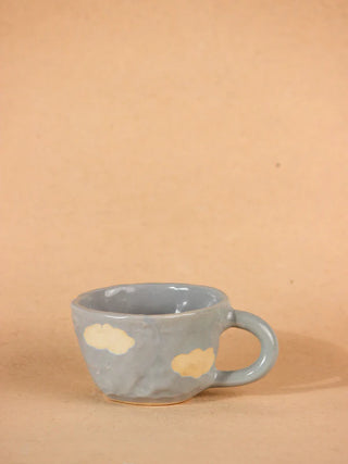 Ceramic Cup and Saucer Set - Light Blue Color with White Clouds