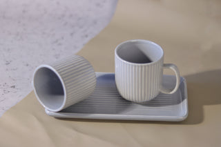 Ceramic Cups & Platter Set | Grey