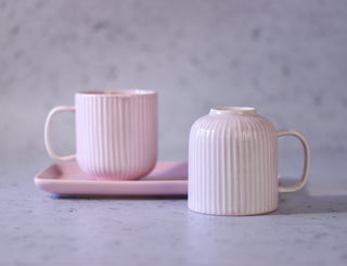 Ceramic Cups & Platter Set | Pink