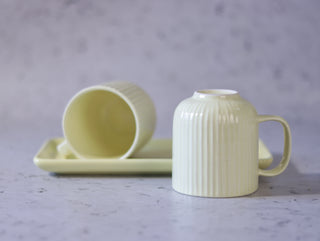 Ceramic Cups & Platter Set | Yellow