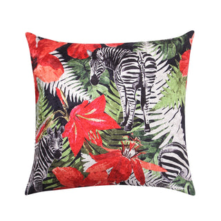 Multicolour Jungle Collection Fabric Cushion Cover Set (4 Piece, Blue and White -3X16 ix 16 inch - 1x18 x12inch)