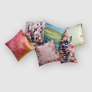 Spring Blossom Crushed Velvet Cushion Cover  (Multicolour)