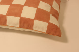 Checkered Block Printed Cotton Cushion Cover