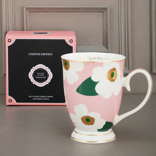 TDT Limited Edition Blush Pink Unikko Flower Pattern, New Bone China Mug